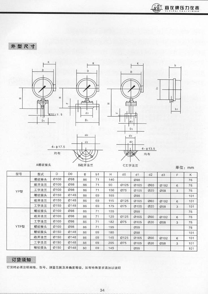 YPX(普通)、YPXC(磁助)型膜片电接点压力表(图2)